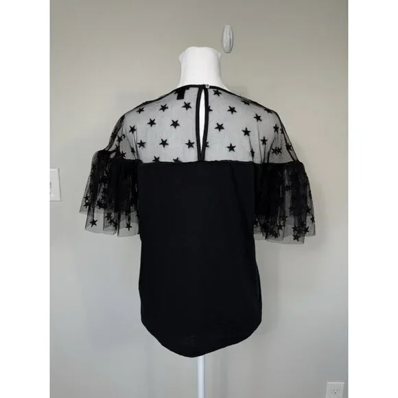 J Crew Womens Sheer Embroidered Whimsigoth Top Medium Victorian Dark Romantic - Picture 6 of 10